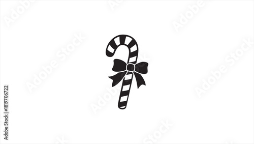 Candy Cane Icon with Bow, Christmas Holiday Sweet Treat Design