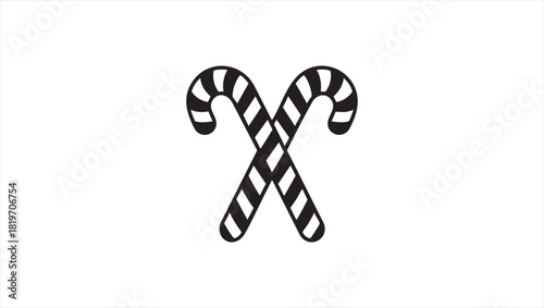 Festive Crossed Candy Canes A Simple Black and White Icon for Holiday Cheer and Christmas Decorations