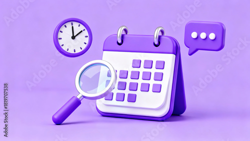 3D Calendar Office Tool Design on Purple Background