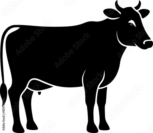 Cow standing silhouette, black solid vector icon  , white background
