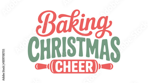 Festive baking christmas cheer text with a rolling pin graphic in a charming silhouette style perfect for holiday baking and seasonal celebrations
