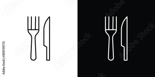 Fork and Knife icons vector symbol with editable stroke lines for web designs