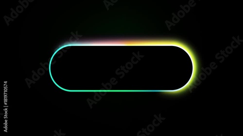 Glowing multicolor gradient button or capsule shape animation with gradient outline on black background for tech UI and motion graphics glowing search bar or rounded rectangle with copy space