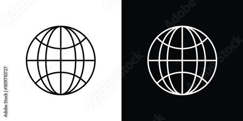 Globe icons vector symbol with editable stroke lines for web designs