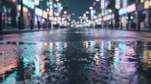 Wallpaper Mural Neon lights reflecting on wet city street at night. Urban nightlife after rain. Vibrant reflections creating cyberpunk atmosphere in modern metropolis. Torontodigital.ca