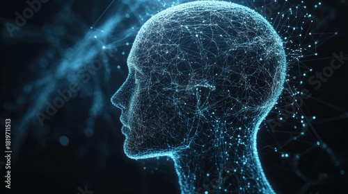 Digital Neural Web Inside Human Head Silhouette Ultra