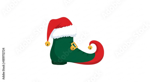 Elf shoe with Santa hat and jingle bells for Christmas decoration  