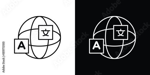 Language icons vector symbol with editable stroke lines for web designs