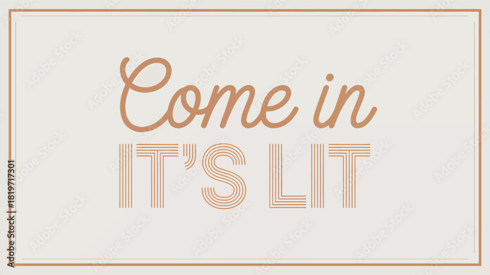 Obraz premium Illuminated text message saying come in its lit in a stylish cursive font with a reflective silhouette effect on a white background