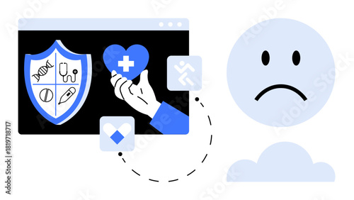 Healthcare concept. Healthcare through digital insurance, doctor tools, and patient interaction visuals. Healthcare supporting services, technology, and virtual care. For telemedicine, health tech