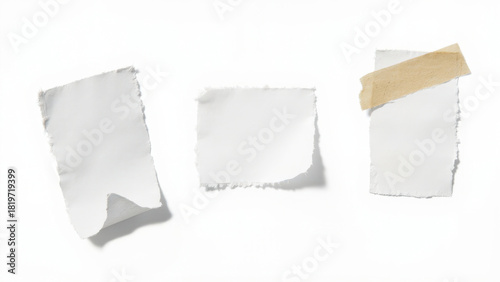 Wallpaper Mural Torn paper pieces on white background with tape, perfect for design elements Torontodigital.ca