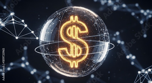 Global Dollar Digital Currency Concept Representing Financial Technology and Investment