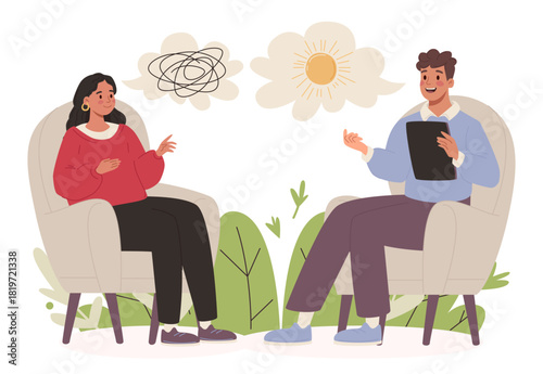 Woman with Anxiety on Psychotherapy Session.