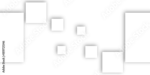 Minimal white background with small floating square blocks arranged in a gentle pattern, soft shadows and clean geometry creating a modern abstract design.