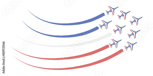 Avions militaires stylisés avec traînées tricolores – Illustration aérienne dynamique