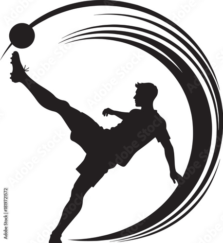 Silhouette of a soccer player kicking the ball with dynamic motion