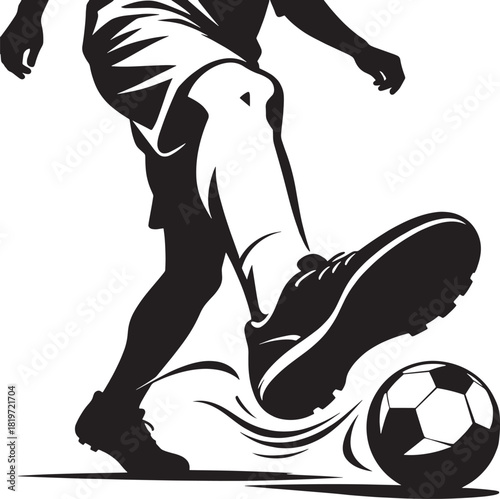 Dynamic soccer player in action kicking a ball with power and skill