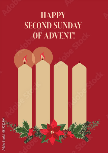 Second Sunday of Advent Greeting with Two Lit Candles Festive Vector Design for Holiday Cards and Seasonal Messages