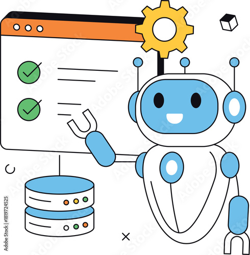 Ai robot working on website automation tasks isometric flat vector illustration
