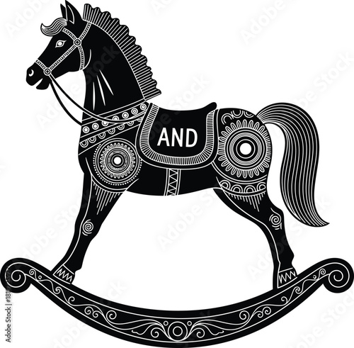 Rocking horse illustration vintage toy black and white design vector eps silhouette
