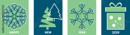 New Year and Christmas background. Background for greeting card. 2026. New year and Christmas greeting card. Blue and green backgrounds. Vector