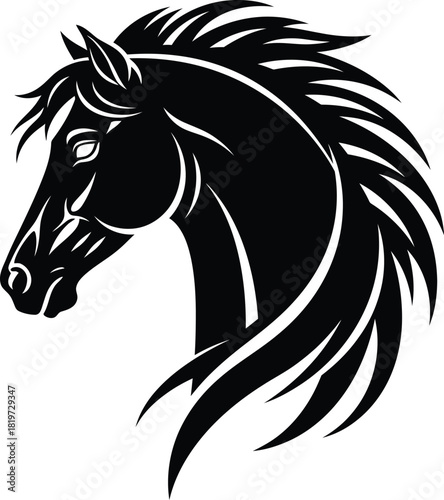 Black horse head vector illustration equestrian animal silhouette design eps