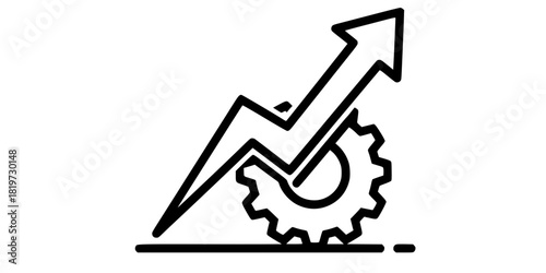 Growth Arrow Driven by Cog Mechanism Flat Vector Icon