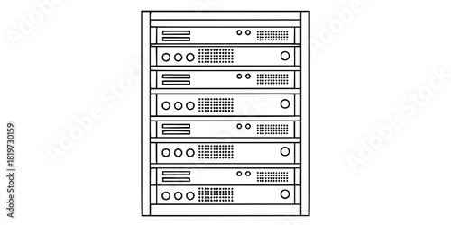 Web Hosting Server Rack Indicator Lights Simple Line Art Vector