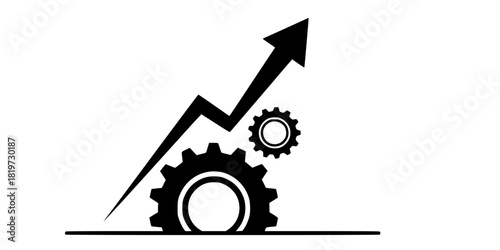 Growth Arrow Driven by Cog Mechanism Flat Vector Icon