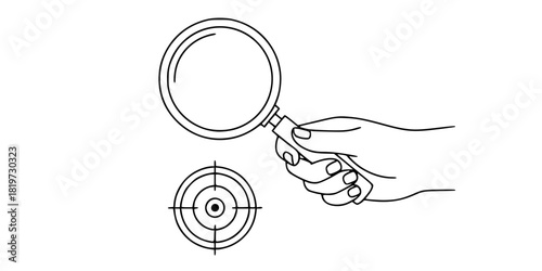 Hand Holding Magnifying Glass Focusing Target Line Art Vector