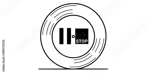 Vinyl Record Pause Stop Content Control Minimalist Line Art Vector