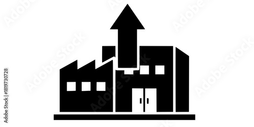 Factory Warehouse Growth Arrow Flat Vector Icon