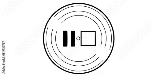 Vinyl Record Pause Stop Content Control Minimalist Line Art Vector