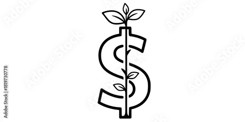 Green Investment Dollar Tree Stem Simple Line Art Vector