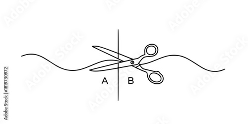 A/B Testing Scissors Cutting Curved Line Simple Vector