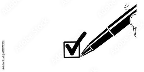Handwriting Pen Simple Checkmark Flat Vector Illustration