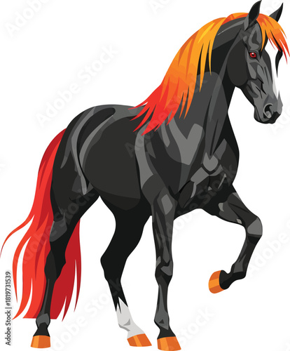 Black horse with orange mane vector illustration equine art design eps silhouette