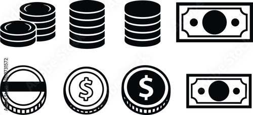 Money coins and banknotes vector illustration financial currency symbols graphic design