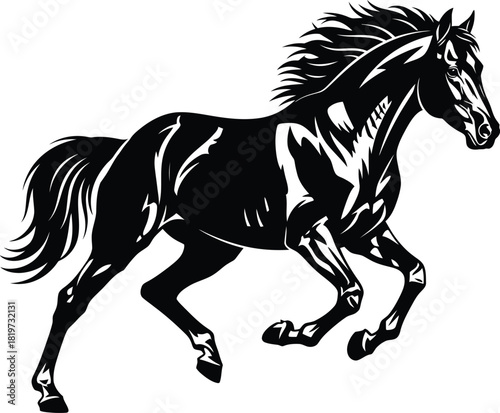 Black horse running silhouette vector illustration equine mammal art eps