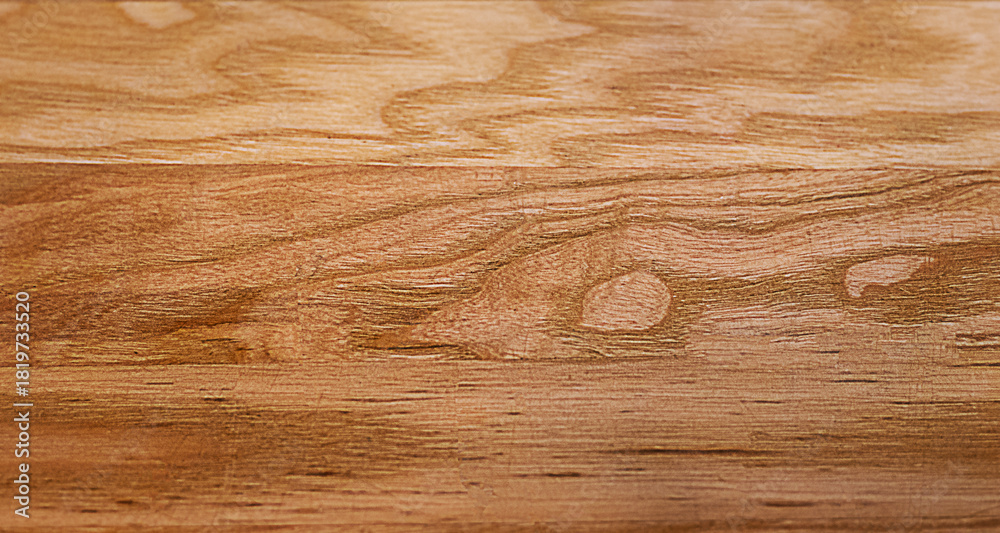 Fototapeta premium Close up of warm wooden tabletop texture with natural grain patterns and knots