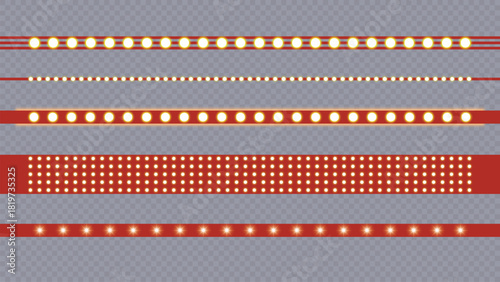 Set of illuminated light strips and borders with warm yellow lights Vector