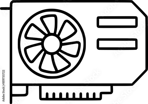 GPU Graphics Card Line Art Icon on White Background. GPU, graphics, computer, hardware, tech, minimal icon