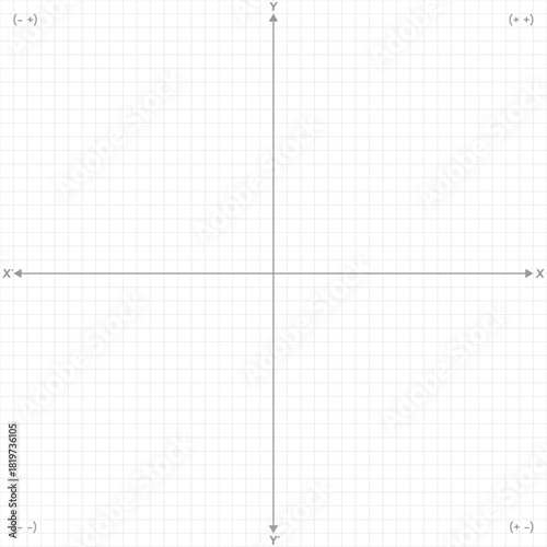 Cartesian coordinate system grid vector four quadrants graph paper sheet background X and Y axis two dimensions math graph vector