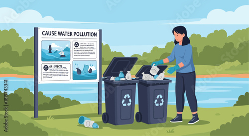 Volunteer effort to collect and sort trash, prevent water pollution poster