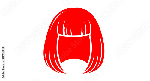 Bold red wig icon for beauty products, cosplay, or salon promotions, originally scalable vector