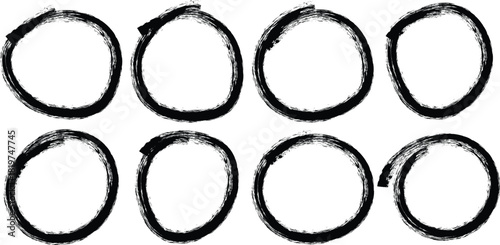 Hand drawn grunge circle frames in a row for highlighting important elements