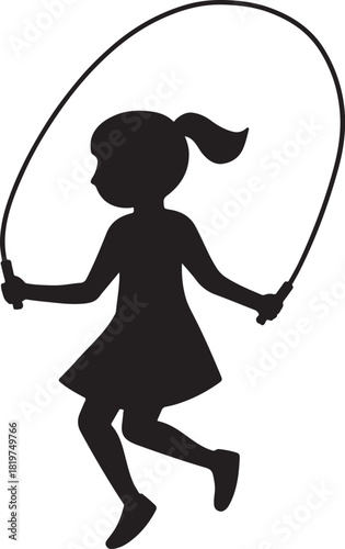 Children's classic game: a girl skipping rope silhouette design Vector
