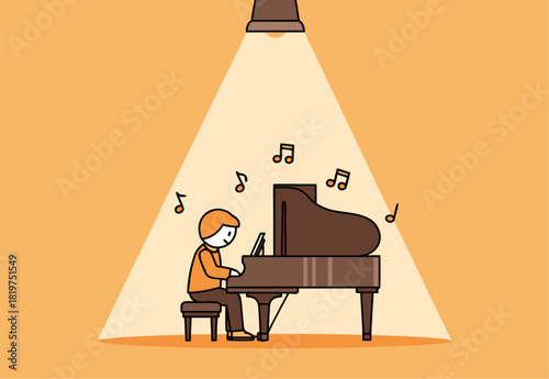 Child Playing Piano on Stage