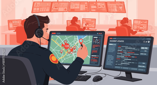 Emergency dispatcher coordinating responses in a modern control center