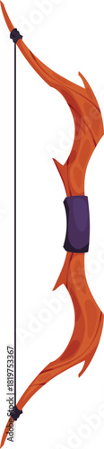 Fantasy wooden bow with a bowstring, archer's weapon.